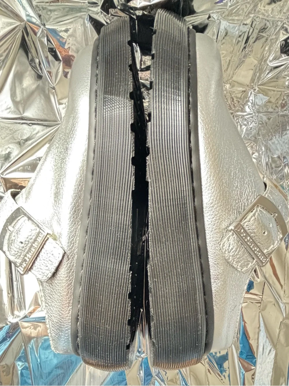 DR. MARTENS LAKETEN SILVER SLINGBACK MULES, size 9M